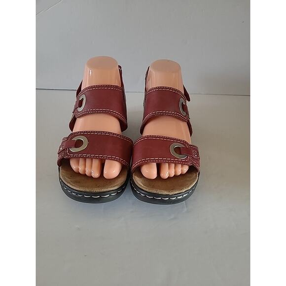Clarks Lexi Birch WMS 9.5M Slingback Wedge Sandals Red Leather - Picture 5 of 11